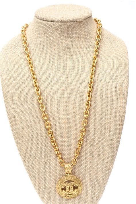 chanel gold plated hammered necklace|authentic chanel necklace for sale.